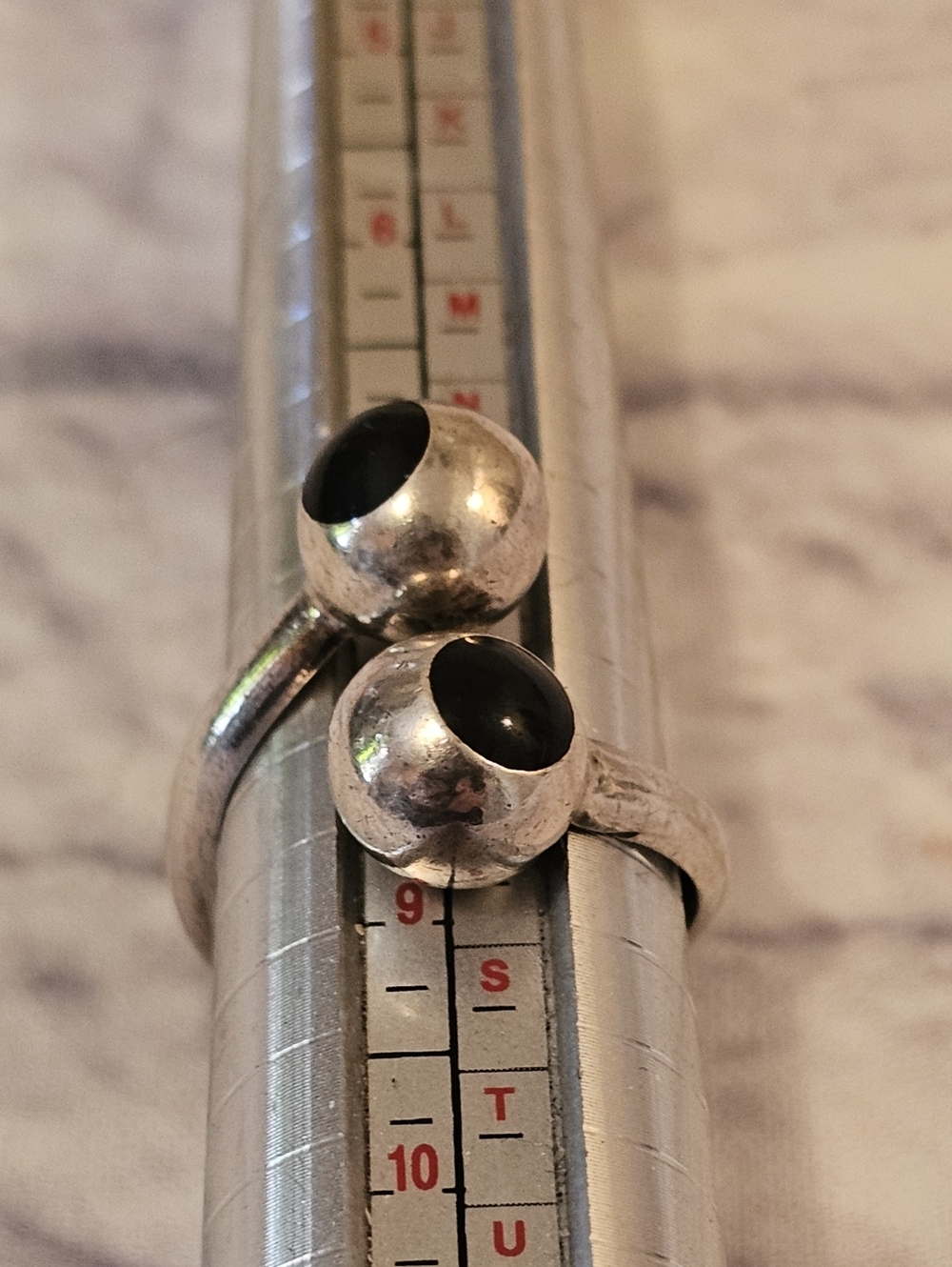 Sterling Silver 925 Black Onyx Accent Adjustable Double Ball Ring